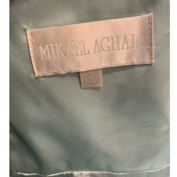 Mikael Aghal ice blue strapless chiffon long formal evening gown dress size 0 - Picture 3 of 14